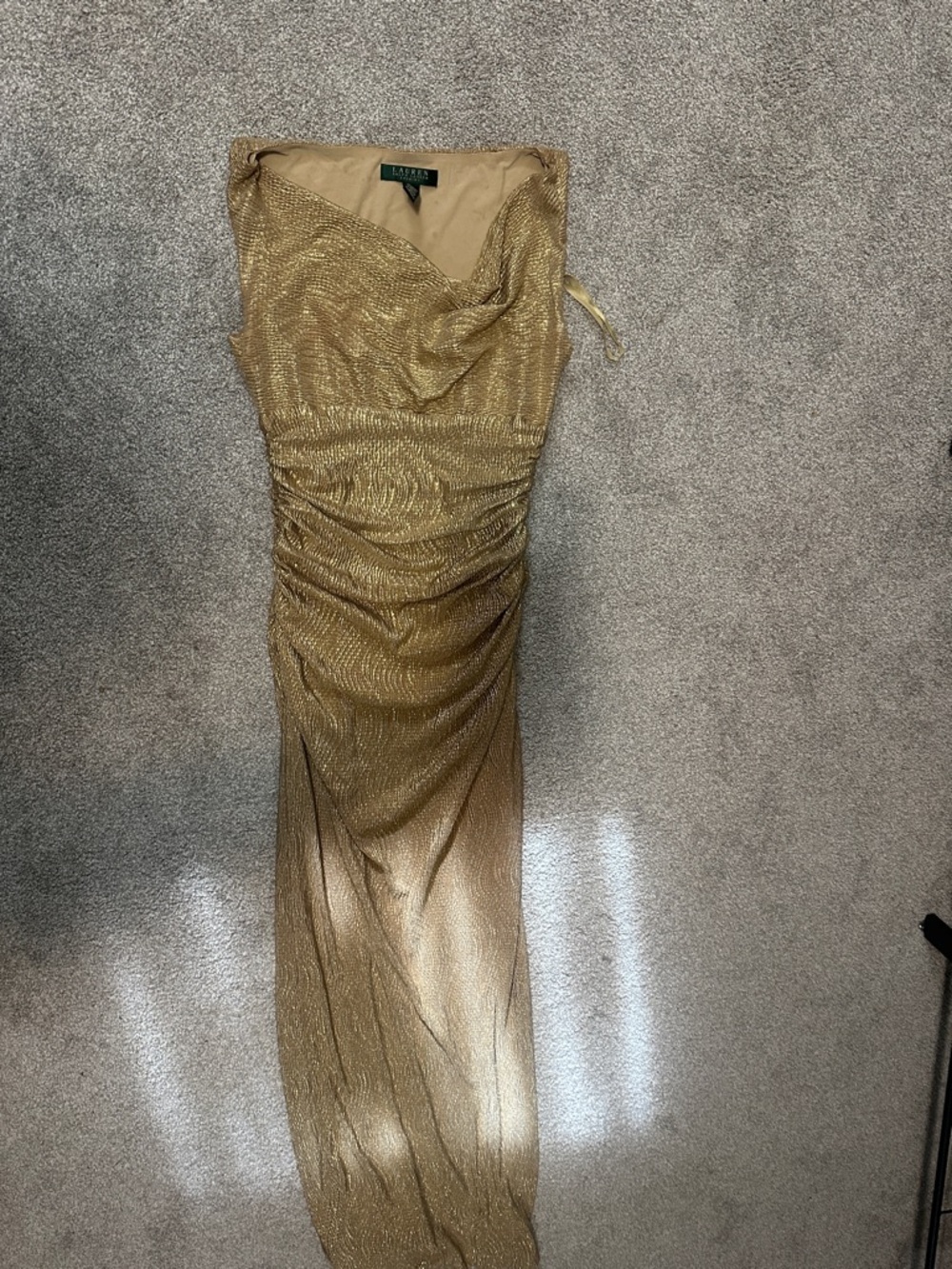 Lauren Ralph Lauren Metallic Gold Ruched Maxi Dress